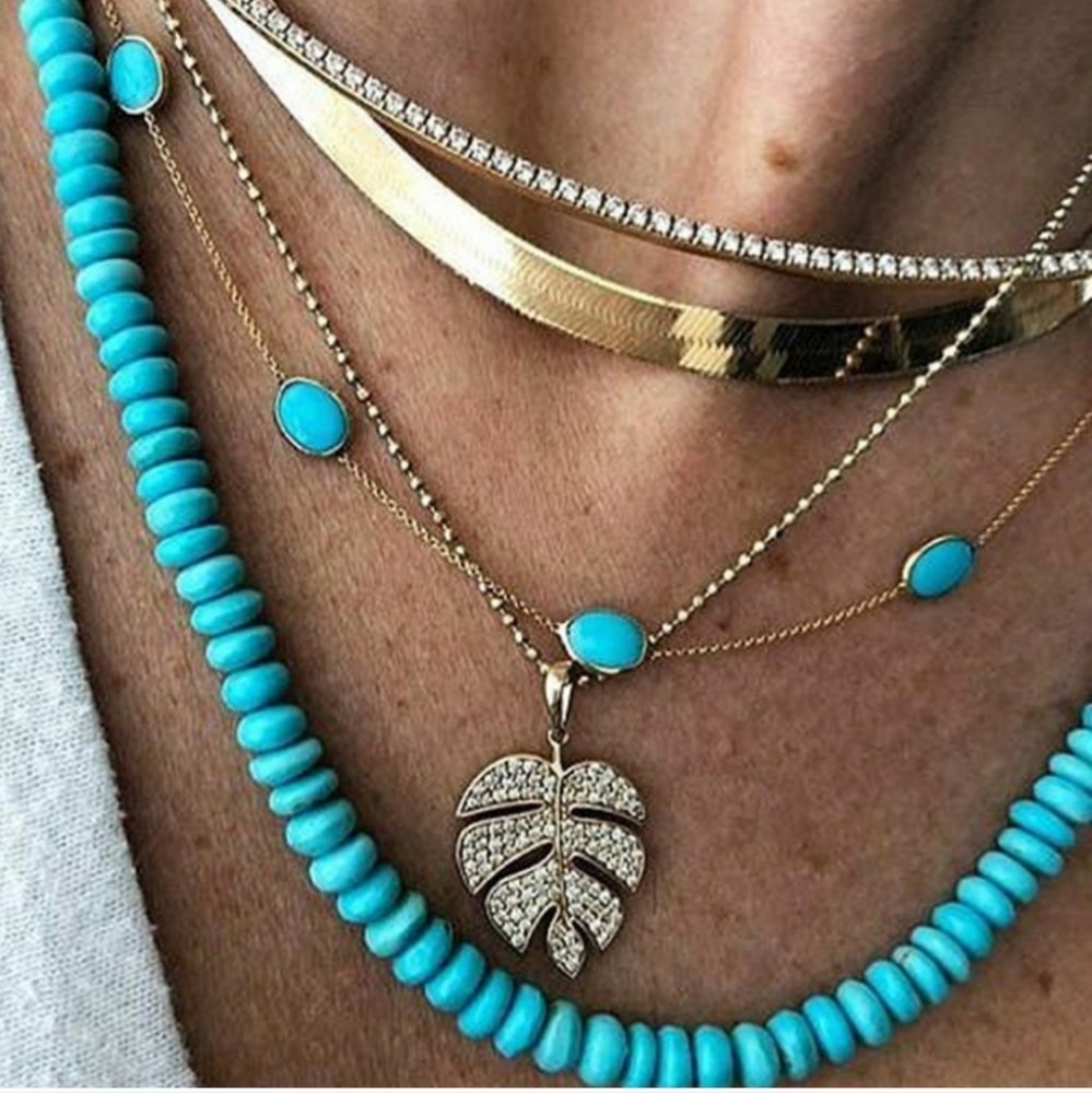 Multicolor Palm Leaf Beaded Multi-layered Pendant Necklace Set